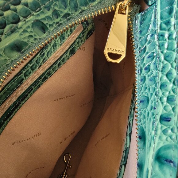 The Brahmin Mod Bowie Satchel in Myrtle Melbourne Croc Embossed Green Leather - Picture 5 of 8